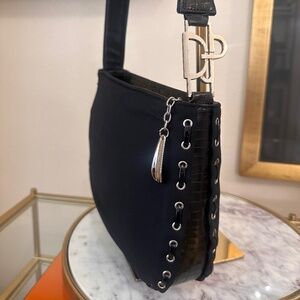 Vintage Donald J Pliner Black Croc Embossed Shoulder Bag